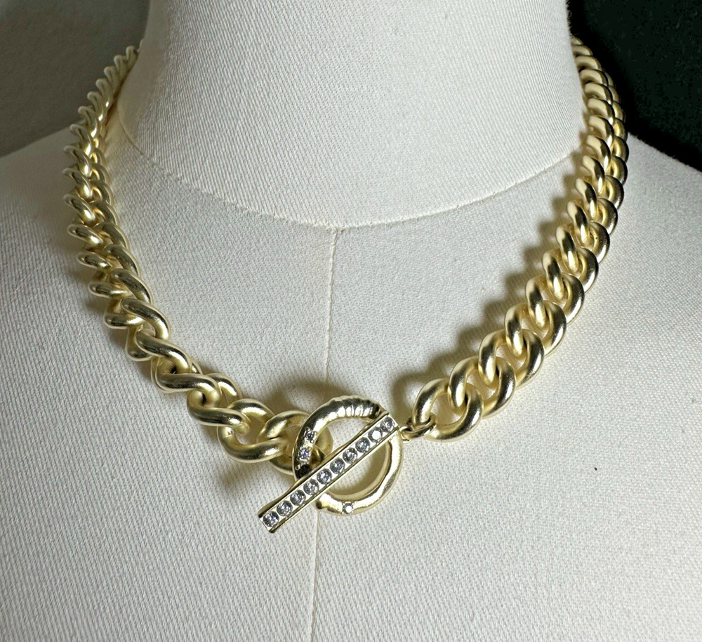 Kendra Scott Whitley Chain Necklace Vintage Gold Crystal Toggle 18”